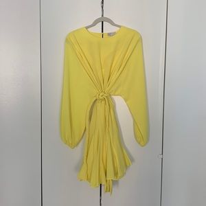 Gianni Bini Riley A-Line Round Neck Long Sleeve Tie Braided Belt Dress YELLOW